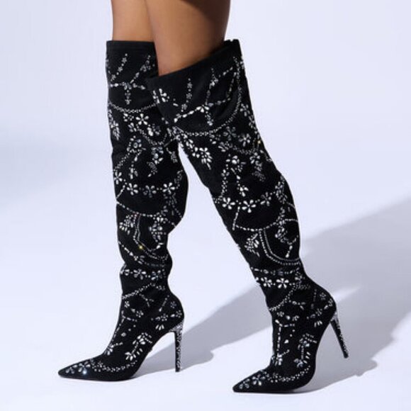 AZALEA WANG " PIECES OF A DREAM " STILETTO BOOT IN BLACK SUEDE(BRAND NEW !!!!!!! - Picture 1 of 10